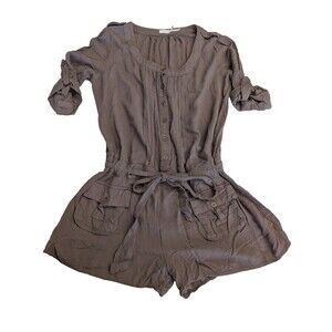 Blue Bird Women's M Brown Long Sleeve Tie-Waist Romper Jumpsuit Casual Boho